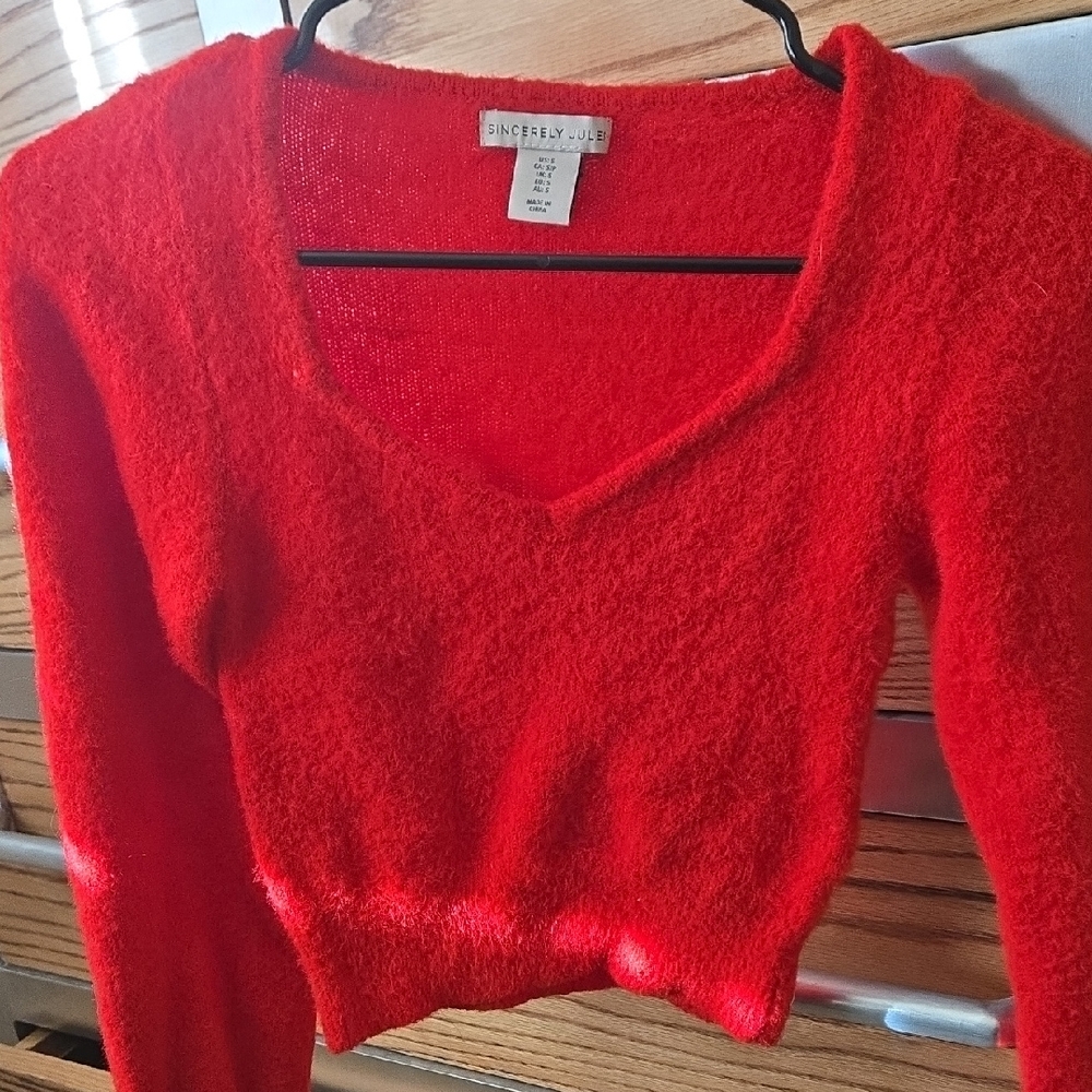 Sincerely Jules Red Fuzzy Knit Top